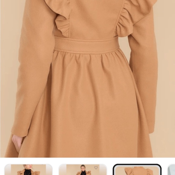 Aura Exaggerated Ruffled Double Breasted Coat Camel NWT SMALL Red dress Botique - Picture 4 of 9